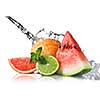 Water splash on fresh fruits isolated on white