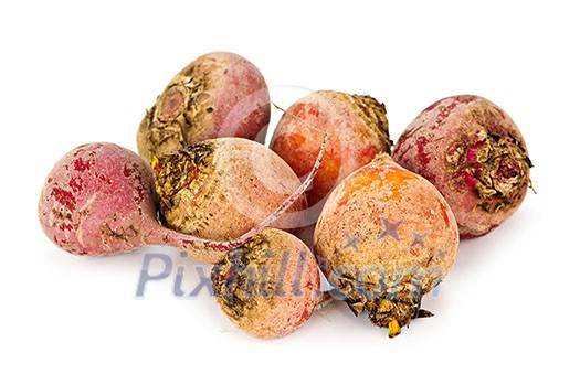 Close up of whole red and golden beets isolated on white Close up of whole red and golden beets isolated on white