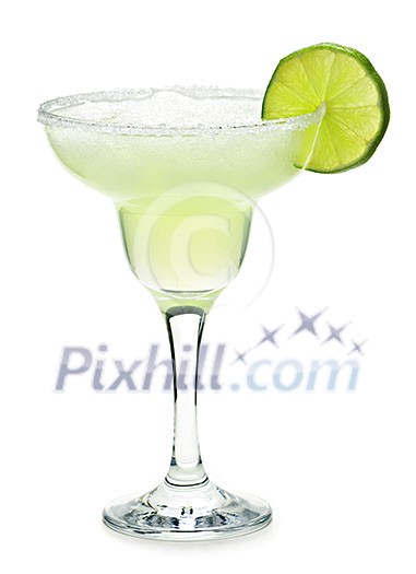 Margarita in glass with lime isolated on white background Margarita in glass with lime isolated on white background