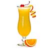 Glass of orange drink in hurricane cocktail glass