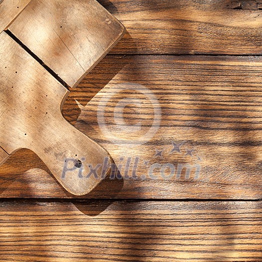 Empty board with fork and knife on wooden table. Top view Empty board with fork and knife on wooden table. Top view