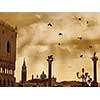 San Marco square with dramatic clouds and birds in Venice, Italy