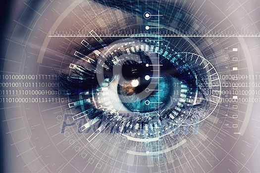 Close up of woman eye in process of scanning Close up of woman eye in process of scanning