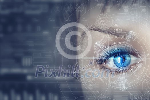 Close up of woman eye in process of scanning Close up of woman eye in process of scanning