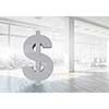 Big dollar symbol on modern office window background