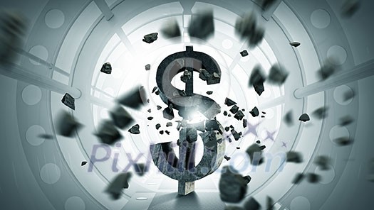 Futuristic designed elegant interior with big broken dollar sign Futuristic designed elegant interior with big broken dollar sign
