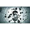 Futuristic designed elegant interior with big broken dollar sign