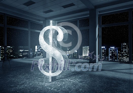Big dollar symbol on modern office window background Big dollar symbol on modern office window background
