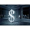 Big dollar symbol on modern office window background