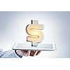 Businessman holding tablet with projected on screen dollar sign