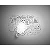 Glass glowing light bulb and business sketched ideas