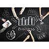 Top view of people hands drawing business teamwork strategy