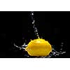 Fresh lemon and water splash isolated on black