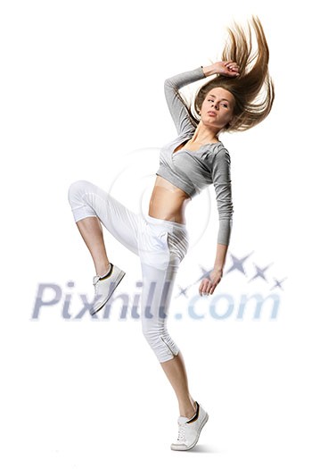 jumping young woman isolated on white jumping young woman isolated on white