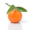 Tangerine with green leaves isolated on white