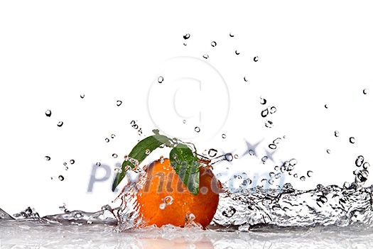 Tangerine with water splash isolated on white Tangerine with water splash isolated on white