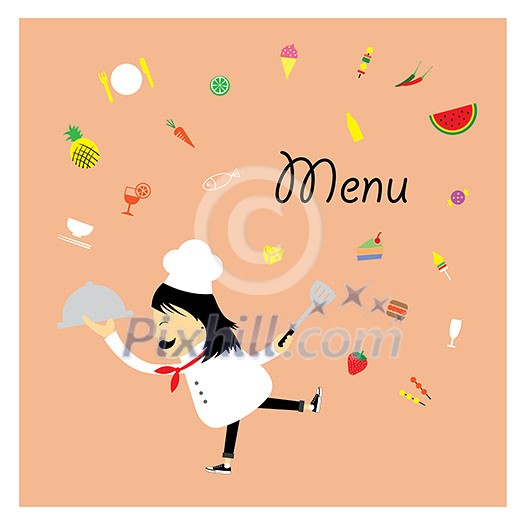 Chef holding a tray of food vector cartoon Chef holding a tray of food vector cartoon