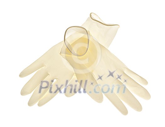 Pair of thin latex medical gloves isolated on white background Pair of thin latex medical gloves isolated on white background
