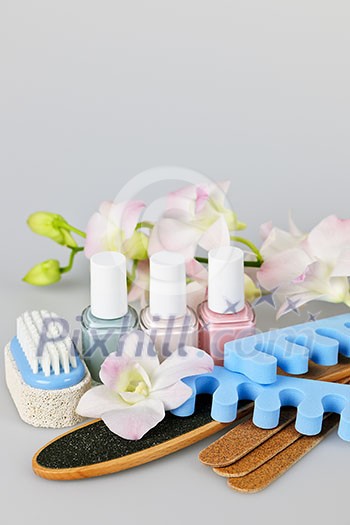 Pedicure accessories and tools with nail polish Pedicure accessories and tools with nail polish