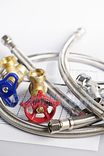 Plumbing valves hoses and assorted parts with estimate sheet Plumbing valves hoses and assorted parts with estimate sheet