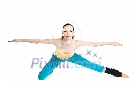 beautiful girl doing gymnastics on white background beautiful girl doing gymnastics on white background