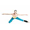 beautiful girl doing gymnastics on white background