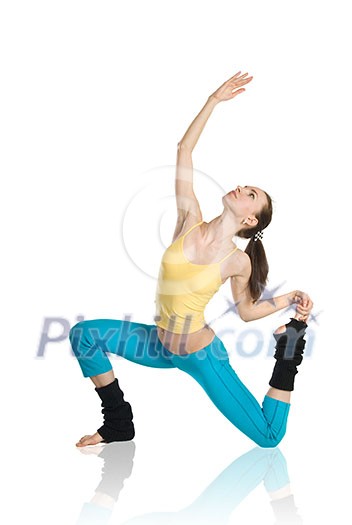 beautiful girl doing gymnastics on white background beautiful girl doing gymnastics on white background