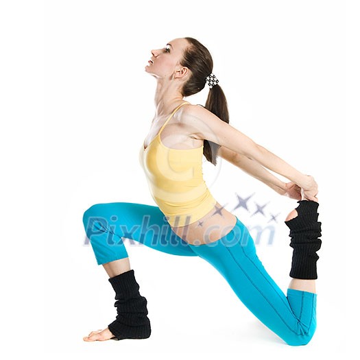 beautiful girl doing gymnastics on white background beautiful girl doing gymnastics on white background
