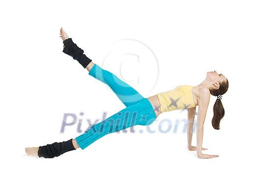 beautiful girl doing gymnastics on white background beautiful girl doing gymnastics on white background