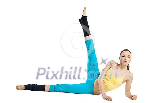 beautiful girl doing gymnastics on white background beautiful girl doing gymnastics on white background