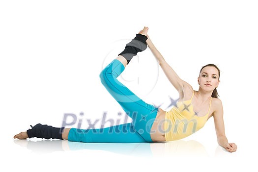 beautiful girl doing gymnastics on white background beautiful girl doing gymnastics on white background