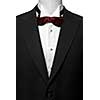 black suite with white shirt and red butterfly