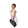 attractive girl with case going to travel