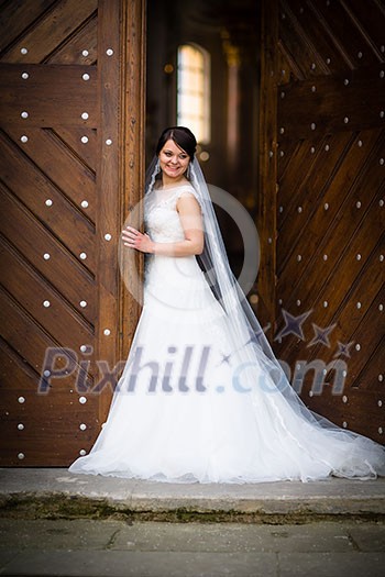 Portrait of a young wedding couple on their wedding day Portrait of a young wedding couple on their wedding day
