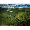 Aerial view of mountains covered with coniferous forests