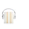 Audiobook concept - listen to your books in HD quality; hi-end hifi headphones over multiple books on white