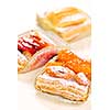 Closeup on slices of flaky fruit strudel desserts