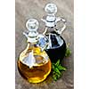 Oil and balsamic vinegar glass bottles with spouts