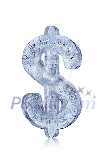 Stylish dollar currency sign made of ice, on a white background Stylish dollar currency sign made of ice, on a white background