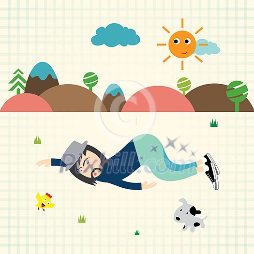 vector cartoon hipster man sleep in wild vector cartoon hipster man sleep in wild