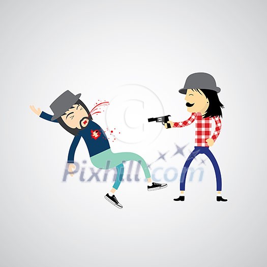 hipster cowboy fighting vector cartoon hipster cowboy fighting vector cartoon