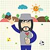 vector cartoon hipster man with red heart flower 