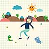 vector cartoon hipster man  in wild  