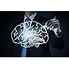Chest view of businessman drawing mind concept on screen