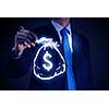 Chest view of businessman drawing money bag on screen