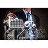 Chest view of businessman drawing with pencil increasing graph