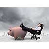 Young handsome businessman sitting in chair. Banking concept