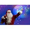 Santa Claus touching icon of media screen