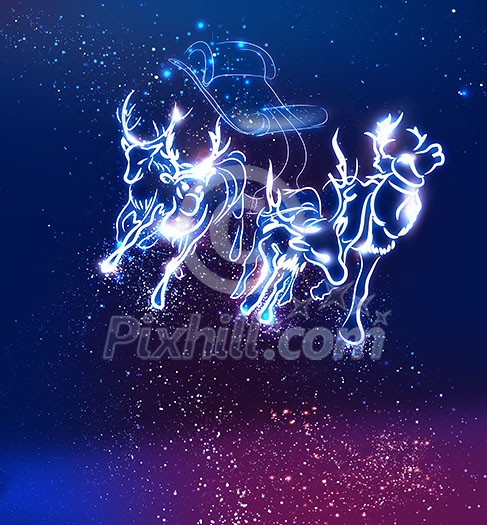 Santa Claus and christmas deers in sled Santa Claus and christmas deers in sled