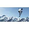 Snowboarder making high jump in clear blue sky